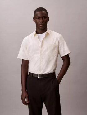 Cotton Stretch Stripe Short Sleeve Button-Down Shirt