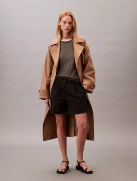 Cotton Stretch Twill Pleated Bermuda Shorts