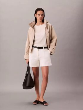 Cotton Stretch Twill Pleated Bermuda Shorts