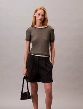 Cotton Stretch Twill Pleated Bermuda Shorts