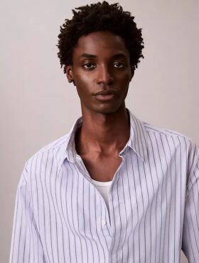 Cotton Stripe Relaxed Button-Down Shirt