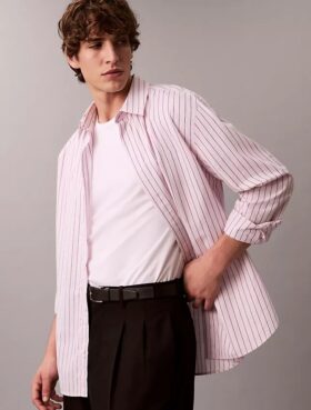 Cotton Stripe Relaxed Button-Down Shirt