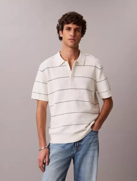 Cotton Stripe Sweater Polo Shirt