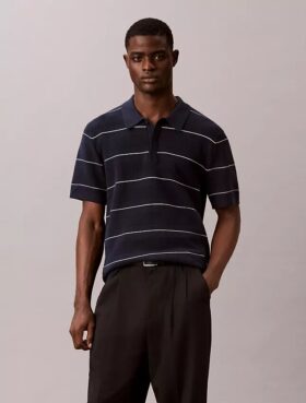 Cotton Stripe Sweater Polo Shirt