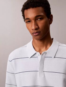 Cotton Stripe Sweater Polo Shirt