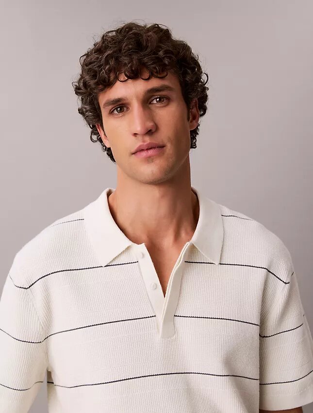Cotton Stripe Sweater Polo Shirt Cotton Stripe Sweater Polo Shirt