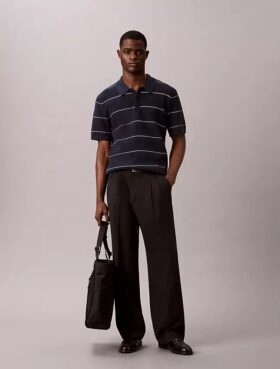 Cotton Stripe Sweater Polo Shirt