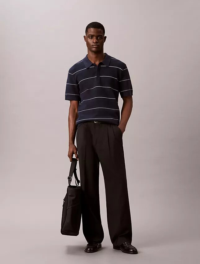Cotton Stripe Sweater Polo Shirt Cotton Stripe Sweater Polo Shirt