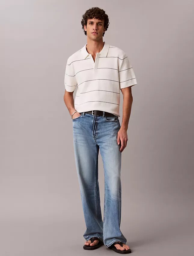 Cotton Stripe Sweater Polo Shirt Cotton Stripe Sweater Polo Shirt