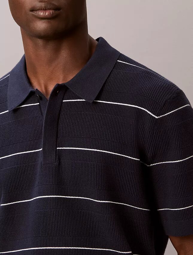 Cotton Stripe Sweater Polo Shirt Cotton Stripe Sweater Polo Shirt