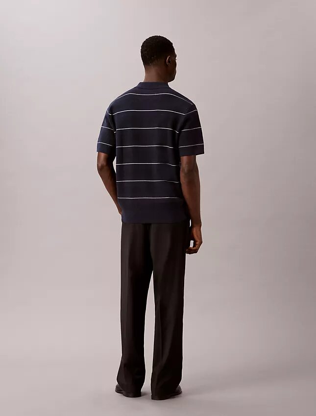 Cotton Stripe Sweater Polo Shirt Cotton Stripe Sweater Polo Shirt