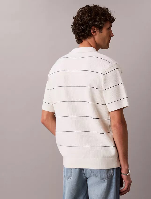 Cotton Stripe Sweater Polo Shirt Cotton Stripe Sweater Polo Shirt