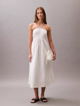 Cotton Twill Halter Midi Dress