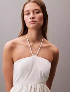 Cotton Twill Halter Midi Dress