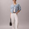 Cropped Collarless Denim Trucker Jacket Cropped Collarless Denim Trucker Jacket