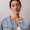 Cropped Collarless Denim Trucker Jacket Cropped Collarless Denim Trucker Jacket
