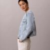 Cropped Collarless Denim Trucker Jacket Cropped Collarless Denim Trucker Jacket