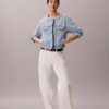 Cropped Collarless Denim Trucker Jacket Cropped Collarless Denim Trucker Jacket