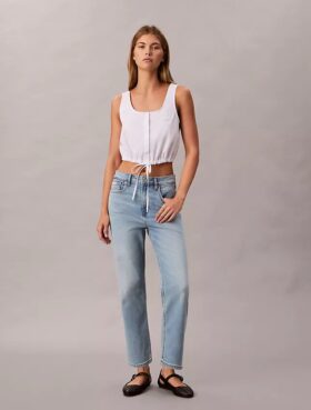 Cropped High Rise Lyocell Blend Straight Jeans