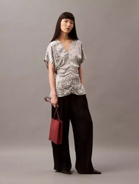Crushed Satin Print Blouse