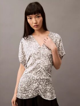 Crushed Satin Print Blouse