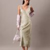 Crushed Satin Print Midi Dress