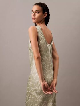 Crushed Satin Print Midi Dress