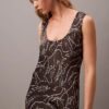 Crushed Satin Print Midi Dress