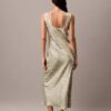 Crushed Satin Print Midi Dress
