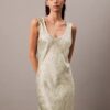Crushed Satin Print Midi Dress