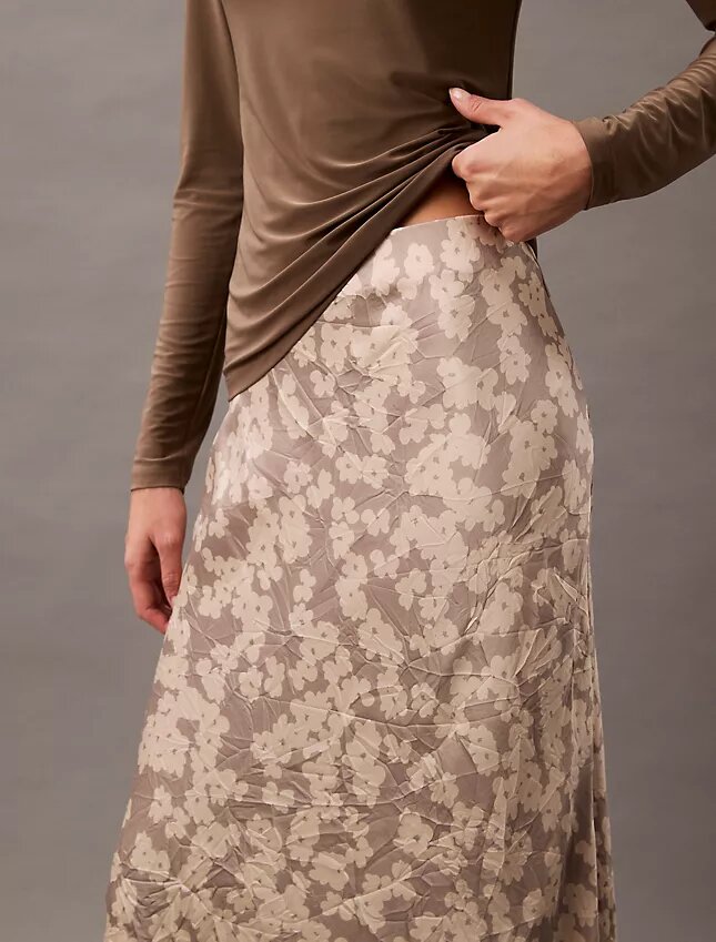 Crushed Satin Print Midi Skirt Crushed Satin Print Midi Skirt