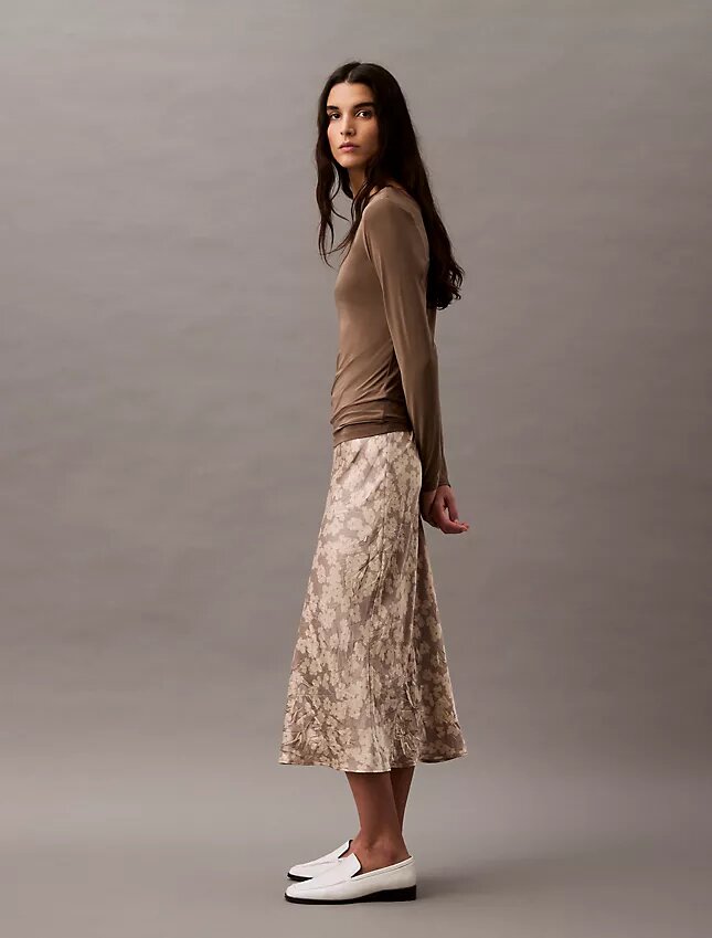 Crushed Satin Print Midi Skirt Crushed Satin Print Midi Skirt
