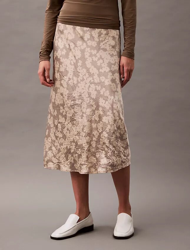 Crushed Satin Print Midi Skirt Crushed Satin Print Midi Skirt