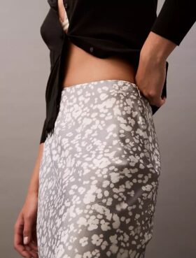 Crushed Satin Printed Midi Skirt