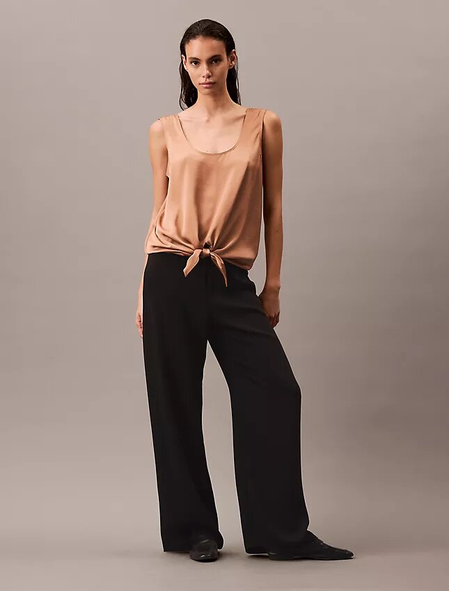 Crushed Satin Tie Front Tank Top Crushed Satin Tie Front Tank Top