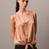 Crushed Satin Tie Front Tank Top Crushed Satin Tie Front Tank Top