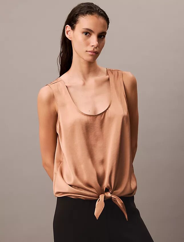 Crushed Satin Tie Front Tank Top Crushed Satin Tie Front Tank Top