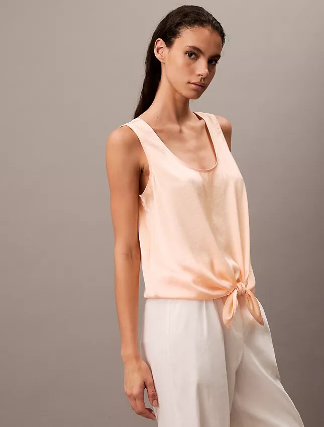 Crushed Satin Tie Front Tank Top Crushed Satin Tie Front Tank Top