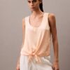 Crushed Satin Tie Front Tank Top Crushed Satin Tie Front Tank Top