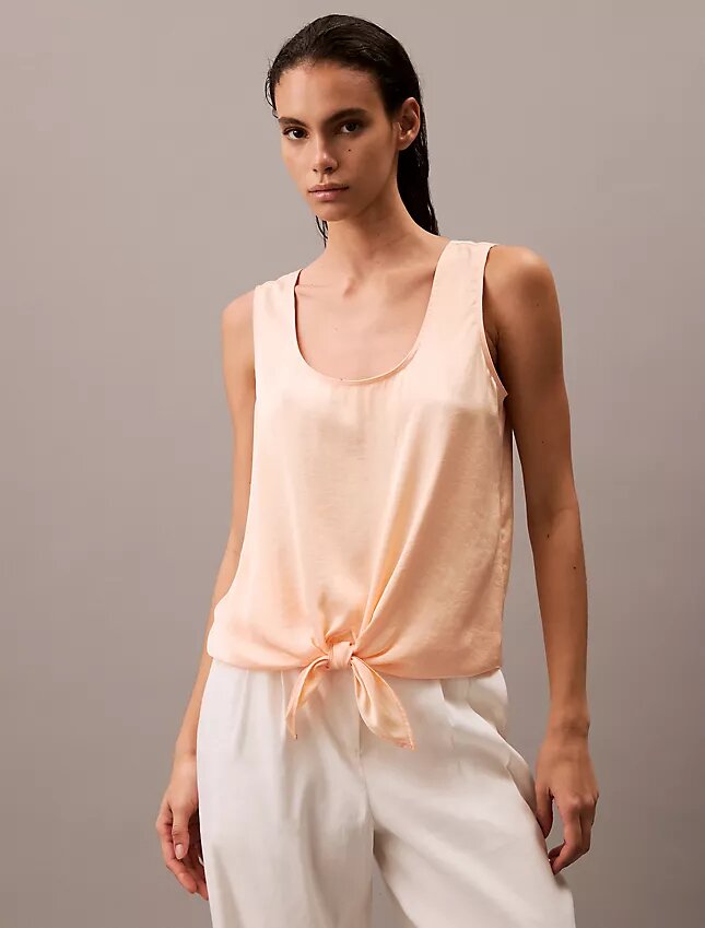 Crushed Satin Tie Front Tank Top Crushed Satin Tie Front Tank Top
