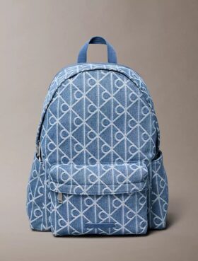 Denim Allover Emblem Logo Backpack Denim Allover Emblem Logo Backpack