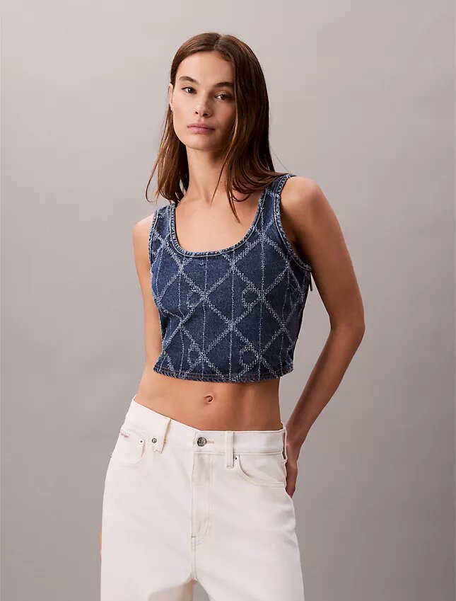 Denim Allover Monogram Cropped Tank Top Denim Allover Monogram Cropped Tank Top