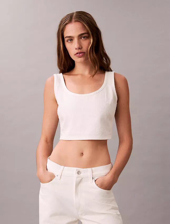 Denim Allover Monogram Cropped Tank Top Denim Allover Monogram Cropped Tank Top