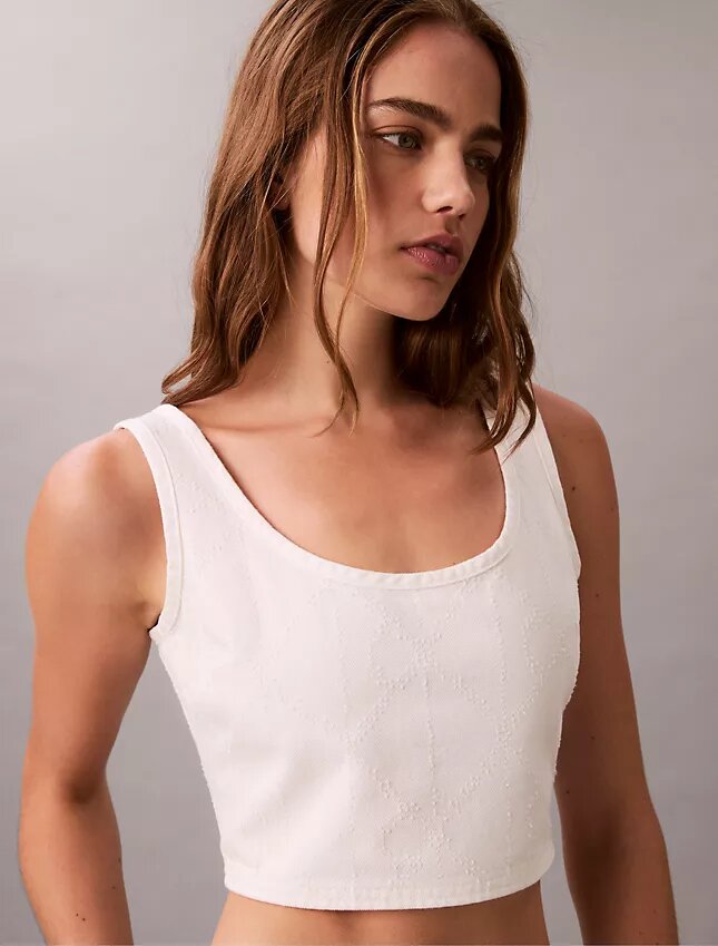 Denim Allover Monogram Cropped Tank Top Denim Allover Monogram Cropped Tank Top