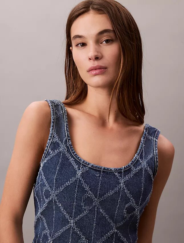 Denim Allover Monogram Cropped Tank Top Denim Allover Monogram Cropped Tank Top