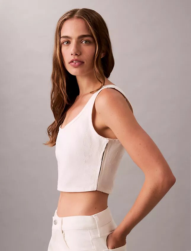 Denim Allover Monogram Cropped Tank Top Denim Allover Monogram Cropped Tank Top