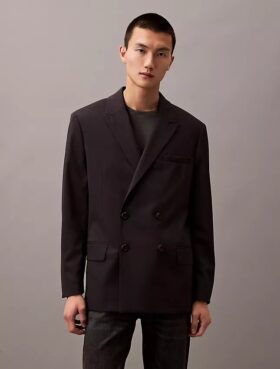 Double-Breasted Wool Gabardine Blend Blazer
