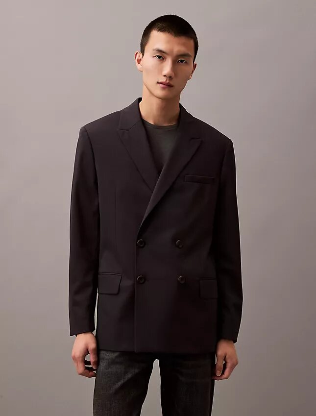 Double-Breasted Wool Gabardine Blend Blazer Double-Breasted Wool Gabardine Blend Blazer