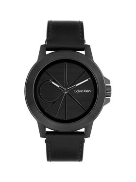 Emblem Dial Leather Strap Watch