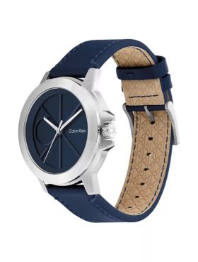 Emblem Dial Leather Strap Watch